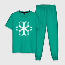 Пижама хлопковая мужская Снежинка из клюшек, цвет: зеленый
