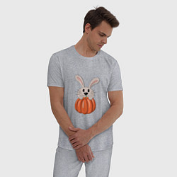 Пижама хлопковая мужская Кролик с тыквой, цвет: меланж — фото 2