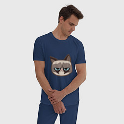 Пижама хлопковая мужская Мем недовольный кот, цвет: тёмно-синий — фото 2