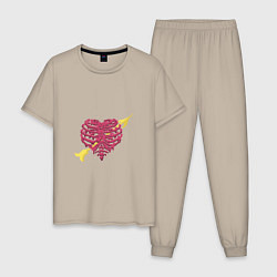Пижама хлопковая мужская Прямо в сердце, цвет: миндальный