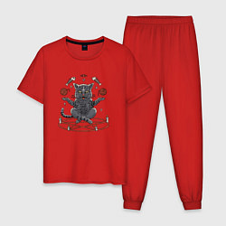 Пижама хлопковая мужская Кот в пентограмме, цвет: красный