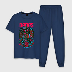 Пижама хлопковая мужская Обезьяна дискжокей, цвет: тёмно-синий