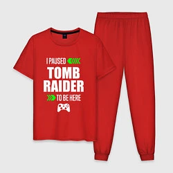 Пижама хлопковая мужская I paused Tomb Raider to be here с зелеными стрелка, цвет: красный