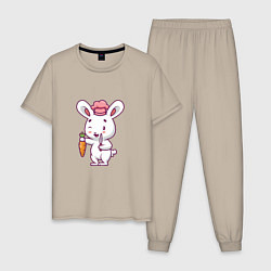 Пижама хлопковая мужская Кролик повар, цвет: миндальный