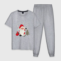 Пижама хлопковая мужская Дед Мороз с подарками Новый год, цвет: меланж