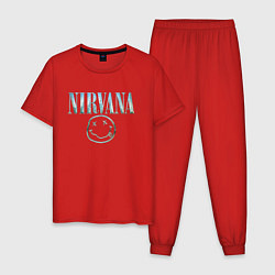 Пижама хлопковая мужская Nirvana - смайлик, цвет: красный