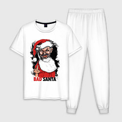 Пижама хлопковая мужская Bad Santa, fuck you, цвет: белый