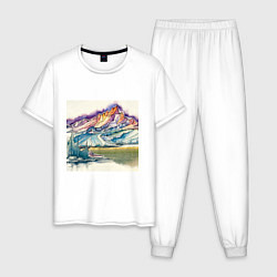 Пижама хлопковая мужская Акварельные горы, цвет: белый