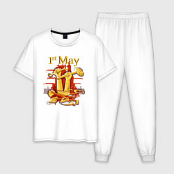 Пижама хлопковая мужская 1 Мая праздник трудящихся, цвет: белый