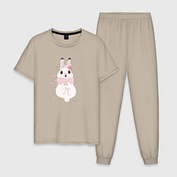 Пижама хлопковая мужская Cute white rabbit, цвет: миндальный