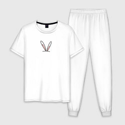 Пижама хлопковая мужская Ушки зайца контур, цвет: белый