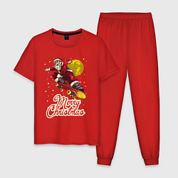 Пижама хлопковая мужская Санта на скейте, цвет: красный