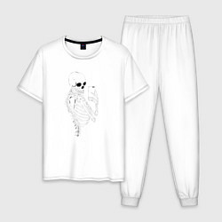 Пижама хлопковая мужская Скелетон с телефоном, цвет: белый