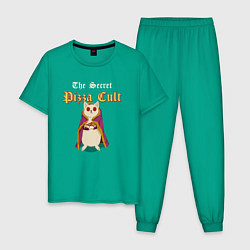 Пижама хлопковая мужская Тайный культ пиццы, цвет: зеленый