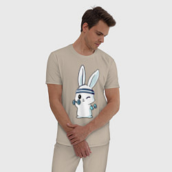 Пижама хлопковая мужская Прикольный зайчишка пауэрлифтер, цвет: миндальный — фото 2