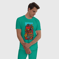 Пижама хлопковая мужская Робот хиппи, цвет: зеленый — фото 2