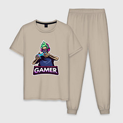 Пижама хлопковая мужская Skull gamer, цвет: миндальный