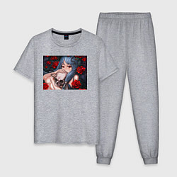 Пижама хлопковая мужская Аниме девушка с черепом, цвет: меланж