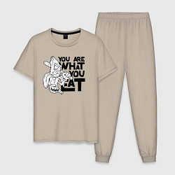 Пижама хлопковая мужская Ты то , что ешь, цвет: миндальный