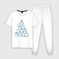 Пижама хлопковая мужская Новогодняя елка из туалетной бумаги, цвет: белый