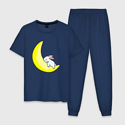 Пижама хлопковая мужская Кролик на полумесяце, цвет: тёмно-синий
