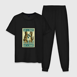 Пижама хлопковая мужская Кошачий бой, цвет: черный