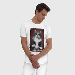 Пижама хлопковая мужская Happy New Year - Лохматый котяра, цвет: белый — фото 2