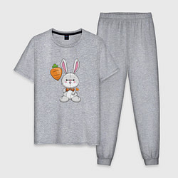 Пижама хлопковая мужская Кролик с воздушной морковкой, цвет: меланж
