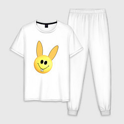 Пижама хлопковая мужская Кролик-смайлик, цвет: белый