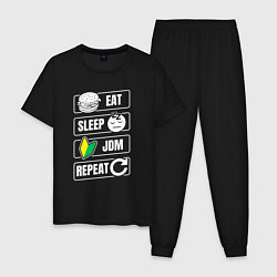 Пижама хлопковая мужская Eat sleep JDM repeat, цвет: черный