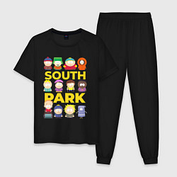 Пижама хлопковая мужская Южный парк персонажи, цвет: черный