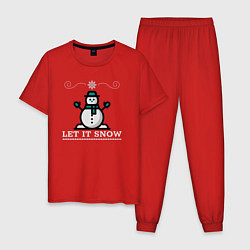 Пижама хлопковая мужская Пусть идёт снег, цвет: красный