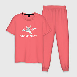 Пижама хлопковая мужская Drones pilot, цвет: коралловый