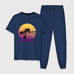 Пижама хлопковая мужская Ямайка закат, цвет: тёмно-синий