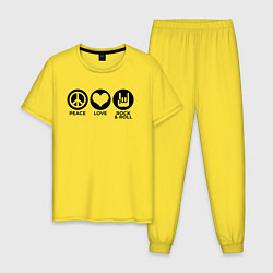 Пижама хлопковая мужская Мир любовь и рок, цвет: желтый