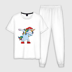 Пижама хлопковая мужская Единорог dab, цвет: белый
