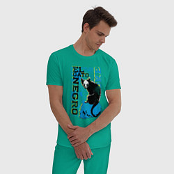 Пижама хлопковая мужская Чёрный кот и череп, цвет: зеленый — фото 2