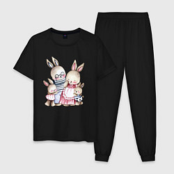 Пижама хлопковая мужская Семья зайцев, цвет: черный