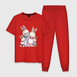 Пижама хлопковая мужская Семья зайцев, цвет: красный