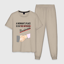 Пижама хлопковая мужская Женщина в бизнесе, цвет: миндальный