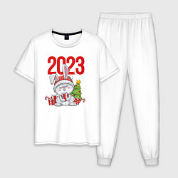 Пижама хлопковая мужская Зайчик с елочкой 2023, цвет: белый