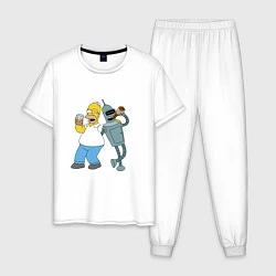 Пижама хлопковая мужская Drunk Homer and Bender, цвет: белый