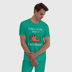 Пижама хлопковая мужская Верю в магию рождества, цвет: зеленый — фото 2