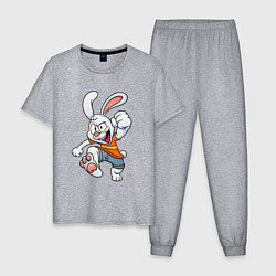 Пижама хлопковая мужская Довольный заяц, цвет: меланж