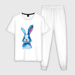 Пижама хлопковая мужская Милый синий зайка, цвет: белый