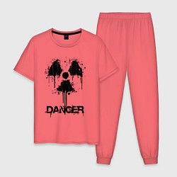 Пижама хлопковая мужская Danger radiation symbol, цвет: коралловый