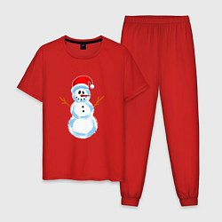 Пижама хлопковая мужская Мультяшный новогодний снеговик, цвет: красный