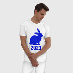 Пижама хлопковая мужская 2023 силуэт кролика синий, цвет: белый — фото 2