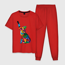 Пижама хлопковая мужская Бенгальская кошка, цвет: красный