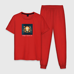Пижама хлопковая мужская Веселой Хануки, цвет: красный